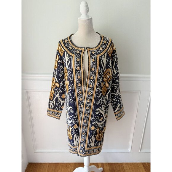 Maxsport XS Gold & Navy Floral Open Front Coatigan - - Picture 2 of 6